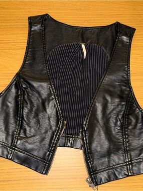 Free People Black Faux Leather Zip-Front Cropped Vest
